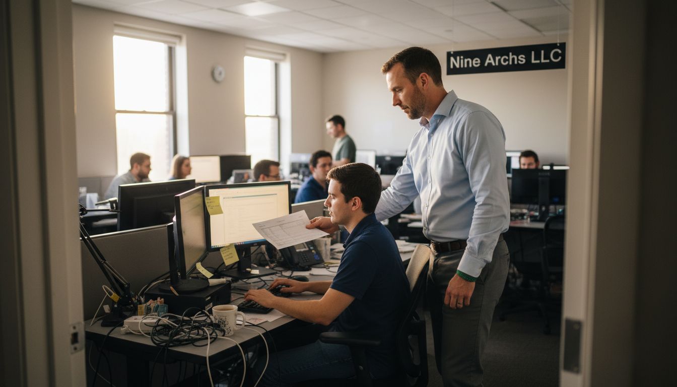 IT manager delegating support tasks in bright office