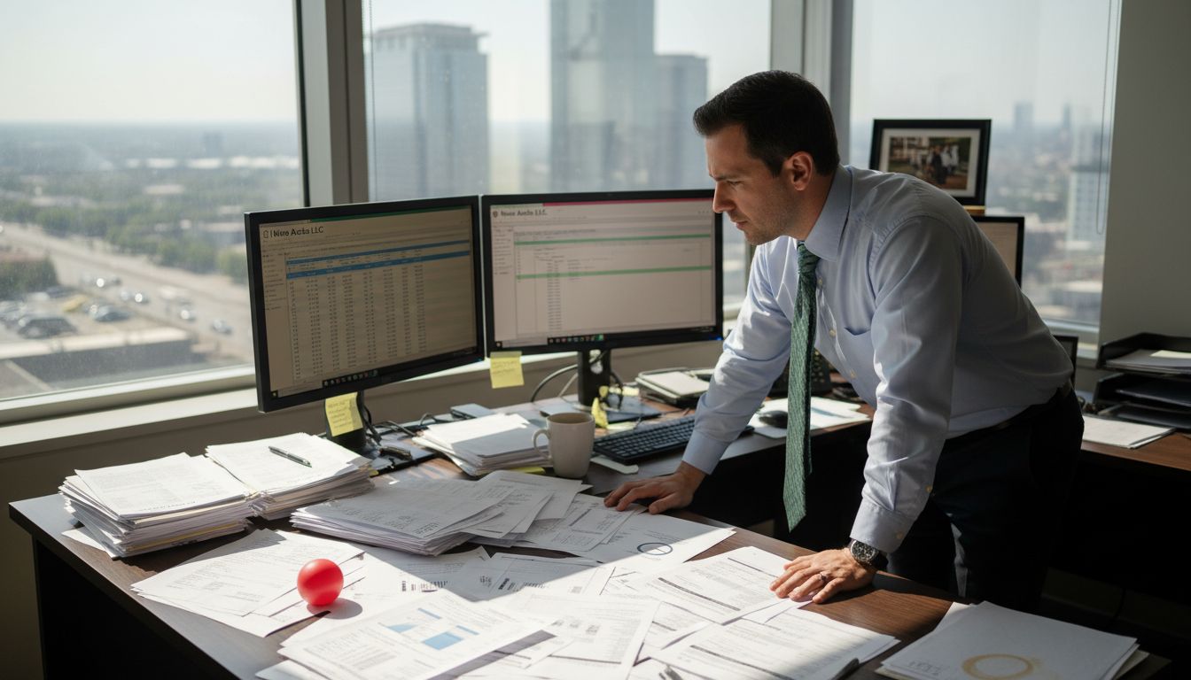Accounts specialist handling invoices at office desk