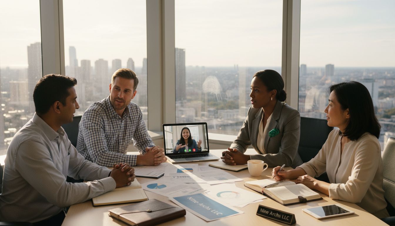 Business team video call with overseas support