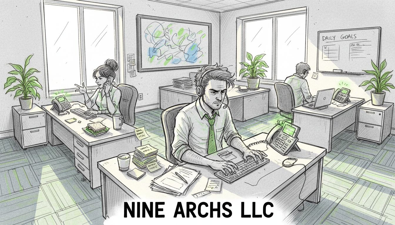 Support team in busy corner office