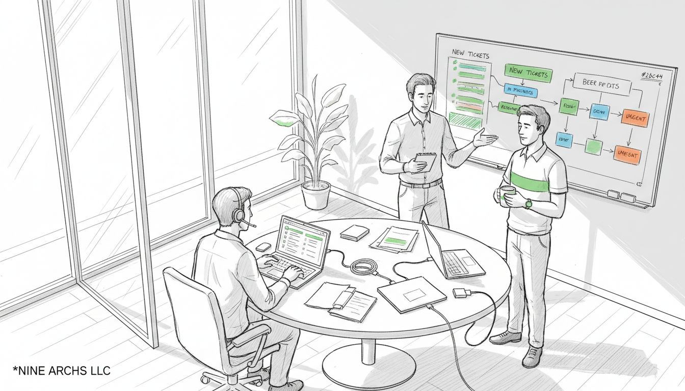 IT helpdesk team collaborating in office