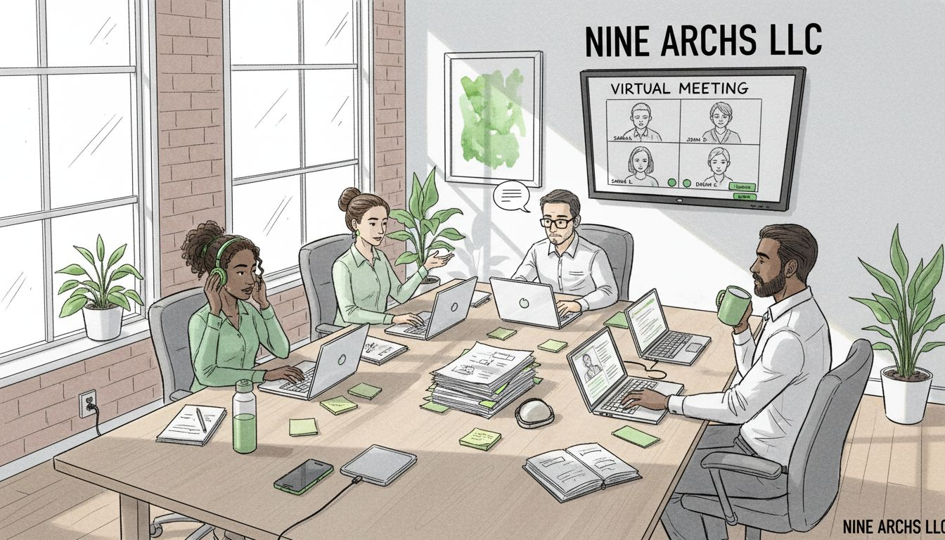 Diverse team working virtually in shared office