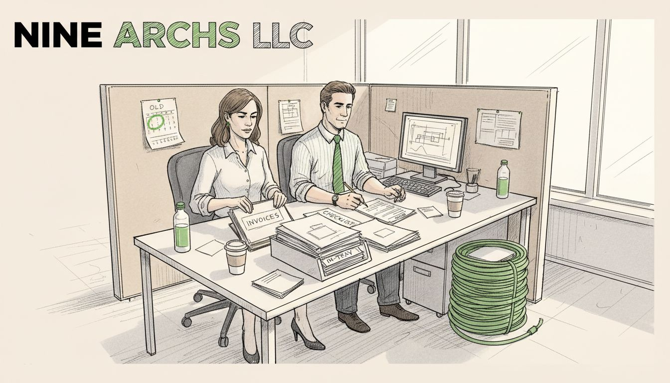 Professionals handling office paperwork in bright workspace