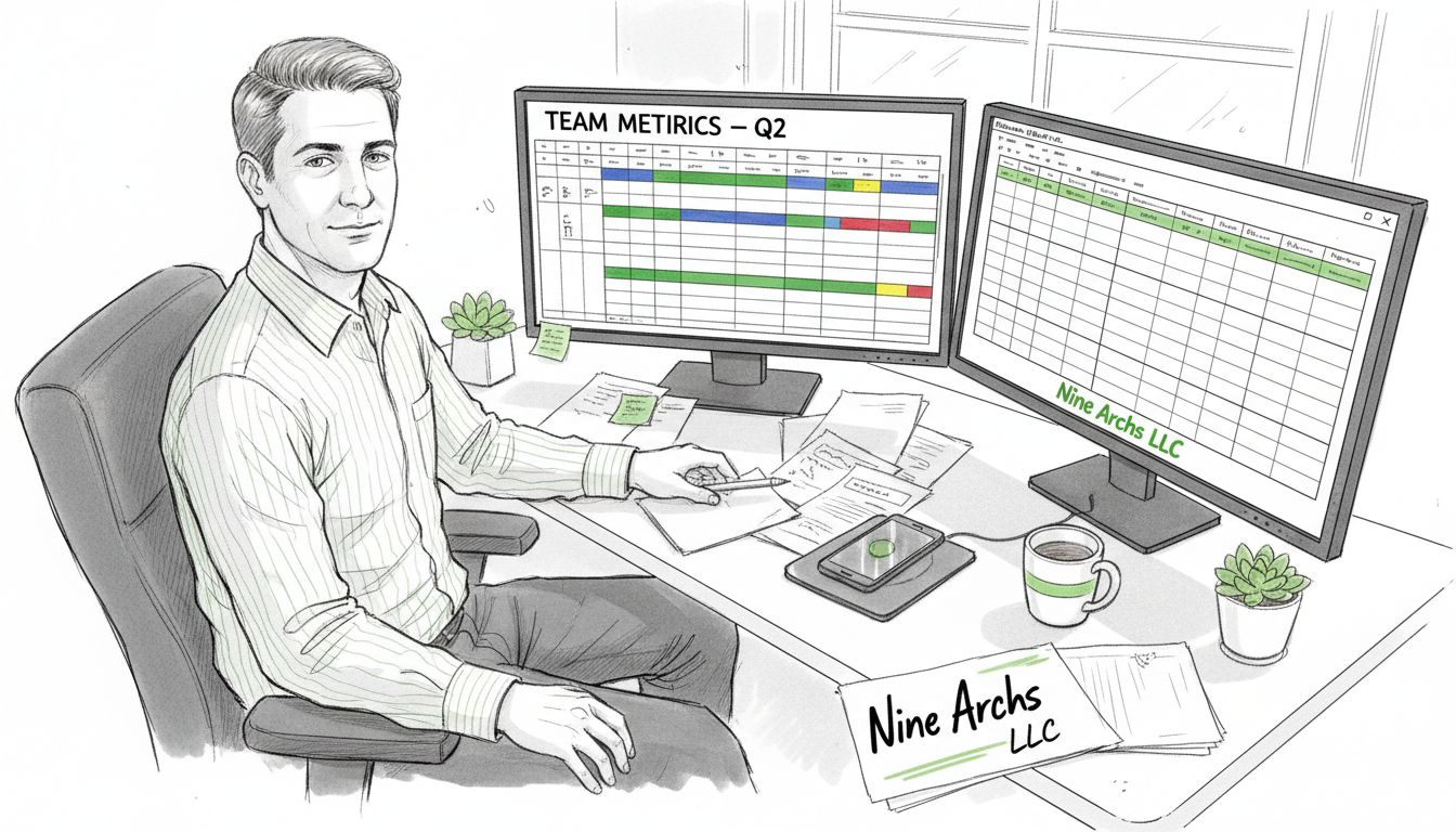 Manager reviewing remote team dashboard at home