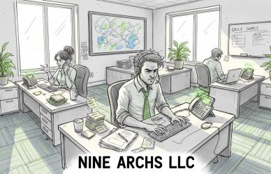 Support team in busy corner office