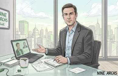 Executive working on outsourcing tasks in office