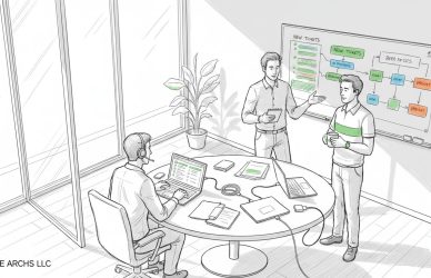 IT helpdesk team collaborating in office