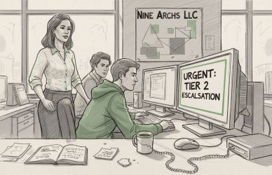 Help desk supervisor reviews escalation with team