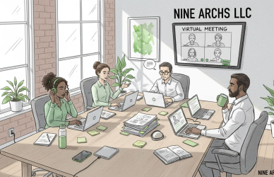 Diverse team working virtually in shared office