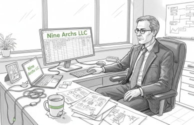 CIO reviewing outsourcing plans at office desk