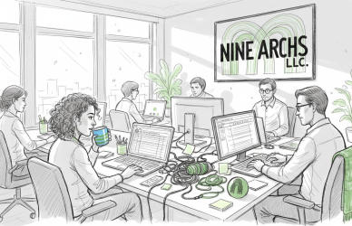 IT team working in corner office