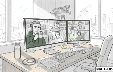 Remote team meeting via video call