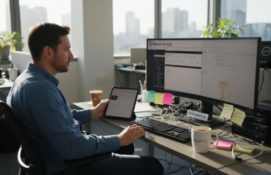 IT manager working with virtual assistant tools